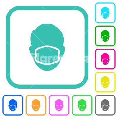 Face with medical mask vivid colored flat icons - Face with medical mask vivid colored flat icons in curved borders on white background