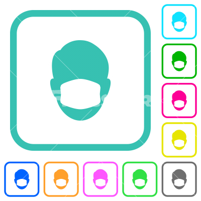 Face with medical mask vivid colored flat icons - Face with medical mask vivid colored flat icons in curved borders on white background