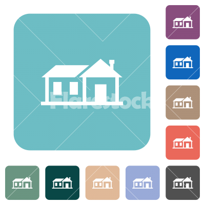 Family house rounded square flat icons - Family house white flat icons on color rounded square backgrounds