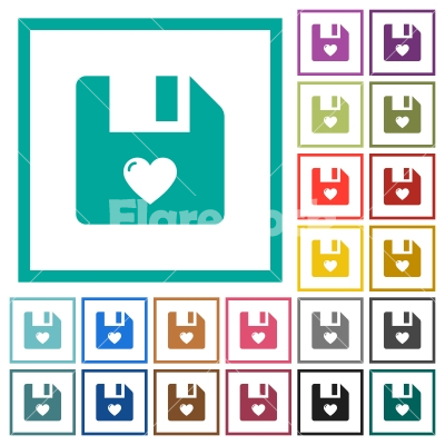 Favorite file flat color icons with quadrant frames - Favorite file flat color icons with quadrant frames on white background