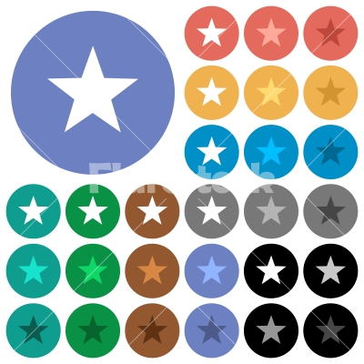 Favorite round flat multi colored icons - Favorite multi colored flat icons on round backgrounds. Included white, light and dark icon variations for hover and active status effects, and bonus shades on black backgounds.