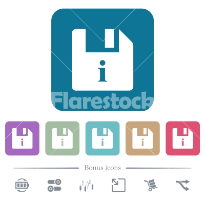 File info flat icons on color rounded square backgrounds - File info white flat icons on color rounded square backgrounds. 6 bonus icons included