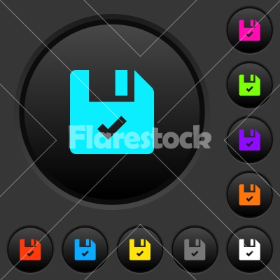 File ok dark push buttons with color icons - File ok dark push buttons with vivid color icons on dark grey background