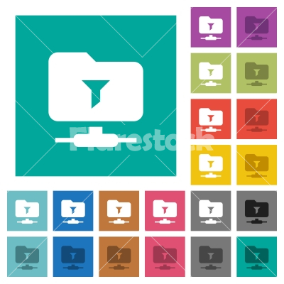 Filter FTP remote directory square flat multi colored icons - Filter FTP remote directory multi colored flat icons on plain square backgrounds. Included white and darker icon variations for hover or active effects.