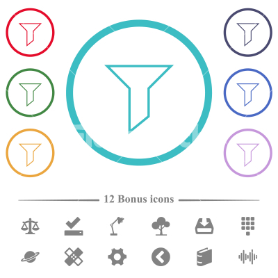 Filter outline flat color icons in circle shape outlines - Filter outline flat color icons in circle shape outlines. 12 bonus icons included.