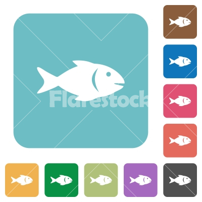 Fish rounded square flat icons - Fish white flat icons on color rounded square backgrounds