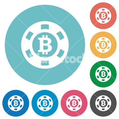 Flat Bitcoin casino chip icons - Flat Bitcoin casino chip icon set on round color background.