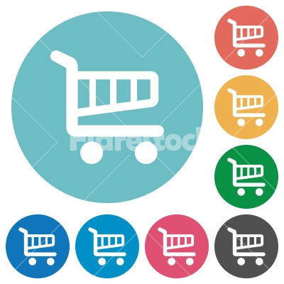 Flat cart icons - Flat cart icon set on round color background. Light color theme. 8 color variations included with light teme.