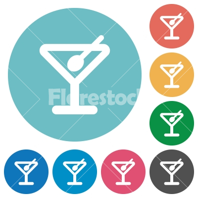 Flat cocktail icons - Flat cocktail icon set on round color background.