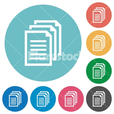 Flat documents icons - Flat documents icon set on round color background. 8 color variations included with light teme.