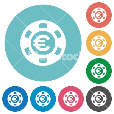 Flat Euro casino chip icons - Flat Euro casino chip icon set on round color background.