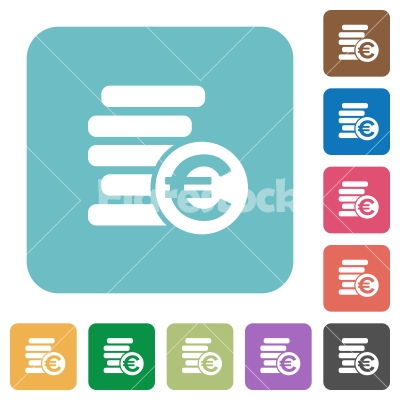 Flat Euro coins icons - Flat Euro coins icons on rounded square color backgrounds.
