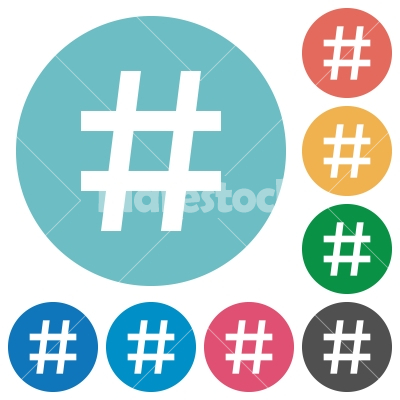 Flat hash tag icons - Flat hash tag icon set on round color background.