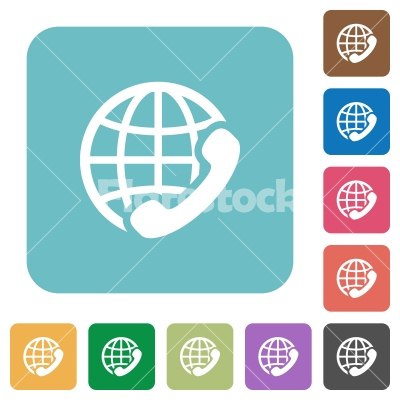 Flat international call icons - Flat international call icons on rounded square color backgrounds.