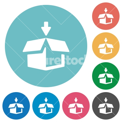 Flat pack icons - Flat pack icon set on round color background. 8 color variations included with light teme.