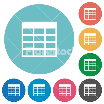 Flat table icons - Flat table icon set on round color background.