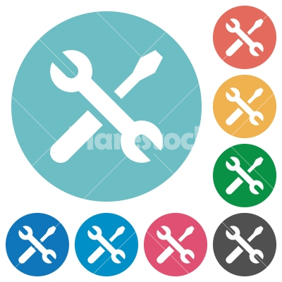 Flat tools icons - Flat tools icon set on round color background.