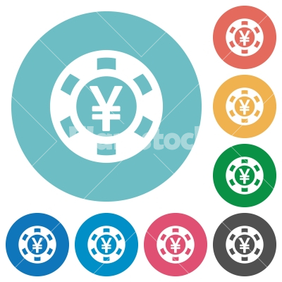Flat Yen casino chip icons - Flat Yen casino chip icon set on round color background.