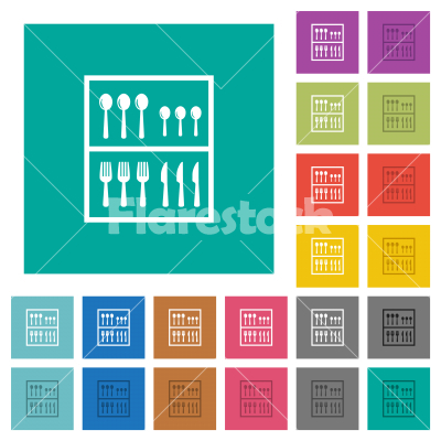 Flatware box square flat multi colored icons - Flatware box multi colored flat icons on plain square backgrounds. Included white and darker icon variations for hover or active effects.