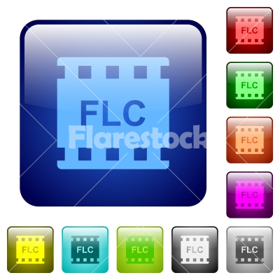 FLC movie format color square buttons - FLC movie format icons in rounded square color glossy button set