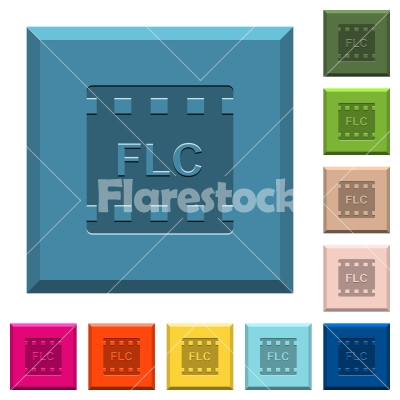 FLC movie format engraved icons on edged square buttons - FLC movie format engraved icons on edged square buttons in various trendy colors