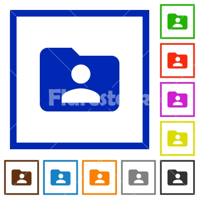 Folder owner framed flat icons - Set of color square framed Folder owner flat icons on white background