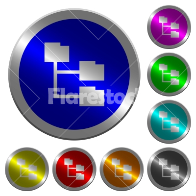 Folder structure luminous coin-like round color buttons - Folder structure icons on round luminous coin-like color steel buttons