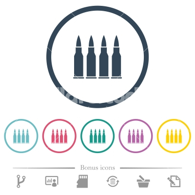 Four bullets flat color icons in round outlines - Four bullets flat color icons in round outlines. 6 bonus icons included.