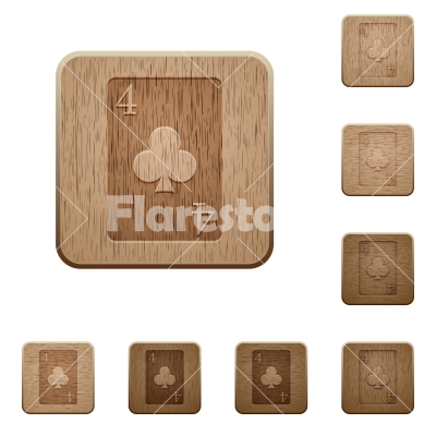 four of clubs card wooden buttons - four of clubs card on rounded square carved wooden button styles