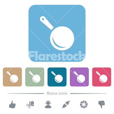 Frying pan top view flat icons on color rounded square backgrounds - Frying pan top view white flat icons on color rounded square backgrounds. 6 bonus icons included