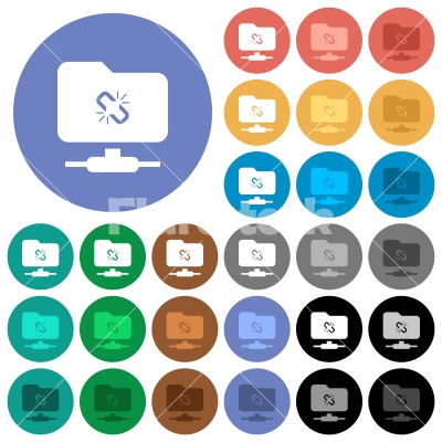 FTP connection lost round flat multi colored icons - FTP connection lost multi colored flat icons on round backgrounds. Included white, light and dark icon variations for hover and active status effects, and bonus shades on black backgounds.