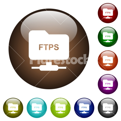 FTP over ssl color glass buttons - FTP over ssl white icons on round color glass buttons