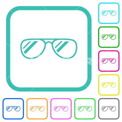 Glasses with glosses vivid colored flat icons - Glasses with glosses vivid colored flat icons in curved borders on white background
