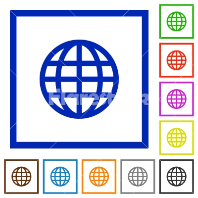 Globe framed flat icons - Set of color square framed globe flat icons