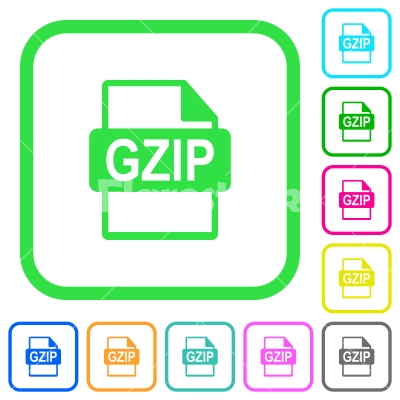 GZIP file format vivid colored flat icons - GZIP file format vivid colored flat icons in curved borders on white background