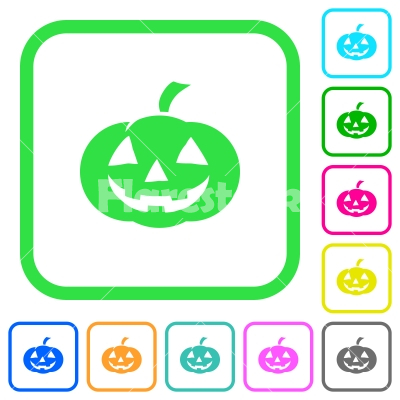 Halloween pumpkin vivid colored flat icons - Halloween pumpkin vivid colored flat icons in curved borders on white background