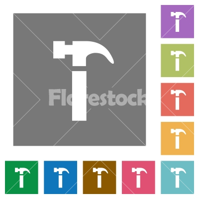 Hammer square flat icons - Hammer flat icons on simple color square backgrounds