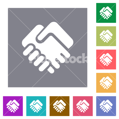 Handshake solid square flat icons - Handshake solid flat icons on simple color square backgrounds