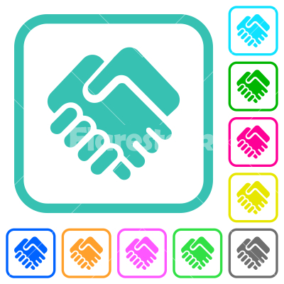 Handshake solid vivid colored flat icons - Handshake solid vivid colored flat icons in curved borders on white background