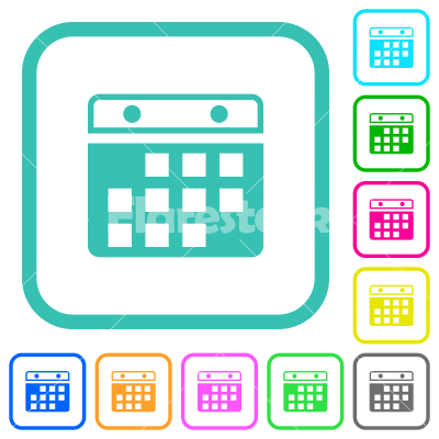 Hanging calendar alternate version vivid colored flat icons - Hanging calendar alternate version vivid colored flat icons in curved borders on white background