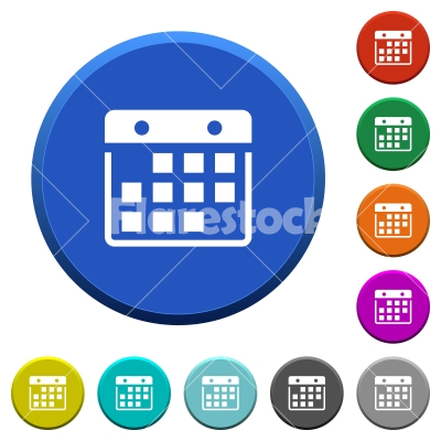 Hanging calendar beveled buttons - Hanging calendar round color beveled buttons with smooth surfaces and flat white icons