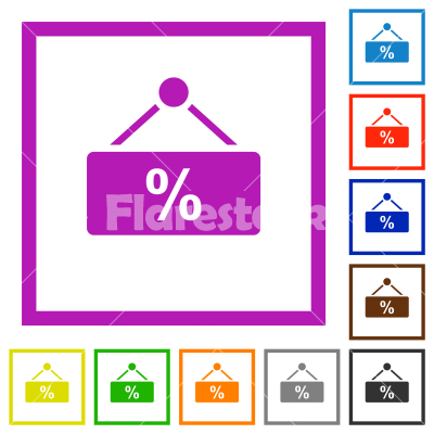 hanging discount table flat framed icons - hanging discount table flat color icons in square frames on white background