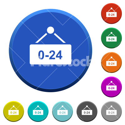 Hanging table with 24 hours beveled buttons - Hanging table with 24 hours round color beveled buttons with smooth surfaces and flat white icons