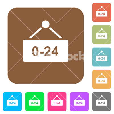 Hanging table with 24 hours rounded square flat icons - Hanging table with 24 hours flat icons on rounded square vivid color backgrounds.