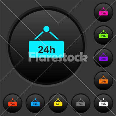 hanging table with 24h dark push buttons with color icons - hanging table with 24h dark push buttons with vivid color icons on dark grey background