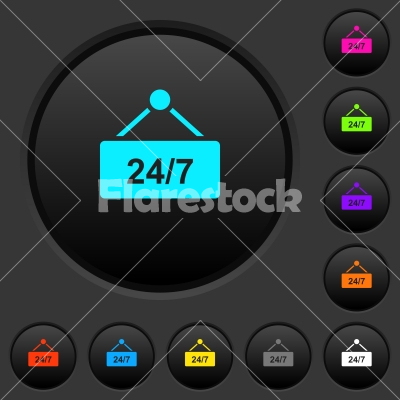 hanging table with 24h seven days a week dark push buttons with color icons - hanging table with 24h seven days a week dark push buttons with vivid color icons on dark grey background