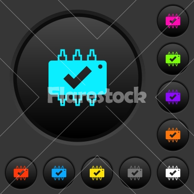 Hardware checked dark push buttons with color icons - Hardware checked dark push buttons with vivid color icons on dark grey background
