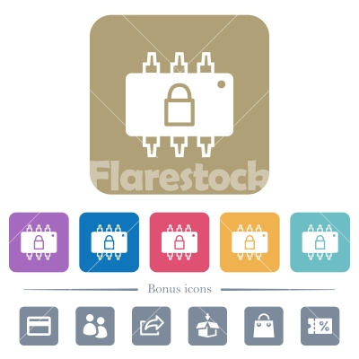 Hardware locked flat icons on color rounded square backgrounds - Hardware locked white flat icons on color rounded square backgrounds. 6 bonus icons included