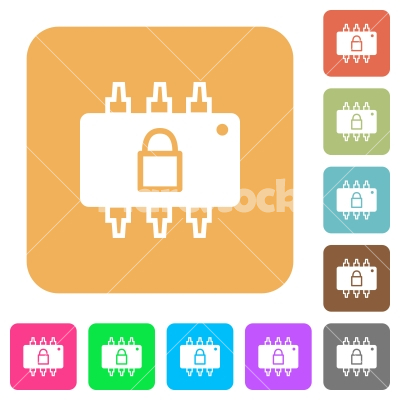 Hardware locked rounded square flat icons - Hardware locked flat icons on rounded square vivid color backgrounds.