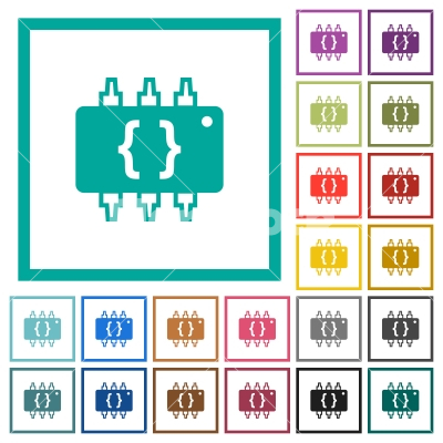 Hardware programming flat color icons with quadrant frames - Hardware programming flat color icons with quadrant frames on white background